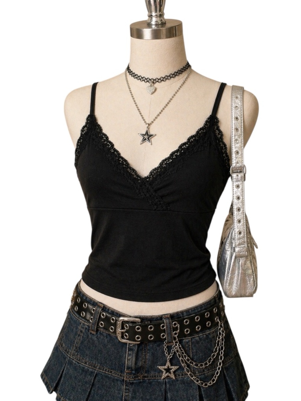 Womens VTG Y2K Tank Top Cami Large Babydoll‎ Whimsigoth Dark Fairy Grunge Beaded